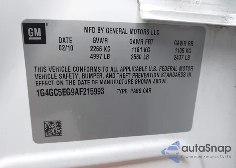 2010 Buick Lacrosse Cxl z USA, uszkodzony, nr VIN 1G4GC5EG9AF215993